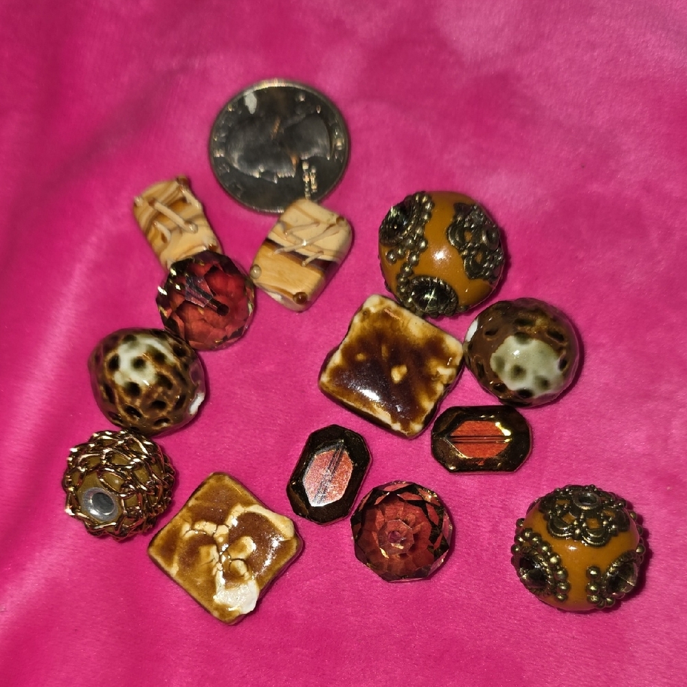 Vintage Glass Brown and Gold Bead Set